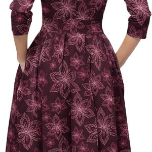 Simple Flavor Women's Floral Vintage Dress Elegant Midi Evening Dress 3/4 Sleeves