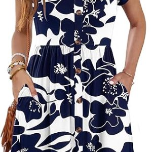 Summer Dresses for Women Beach Boho Sleeveless Vintage Floral Flowy Pocket Tshirt Tank Sundresses