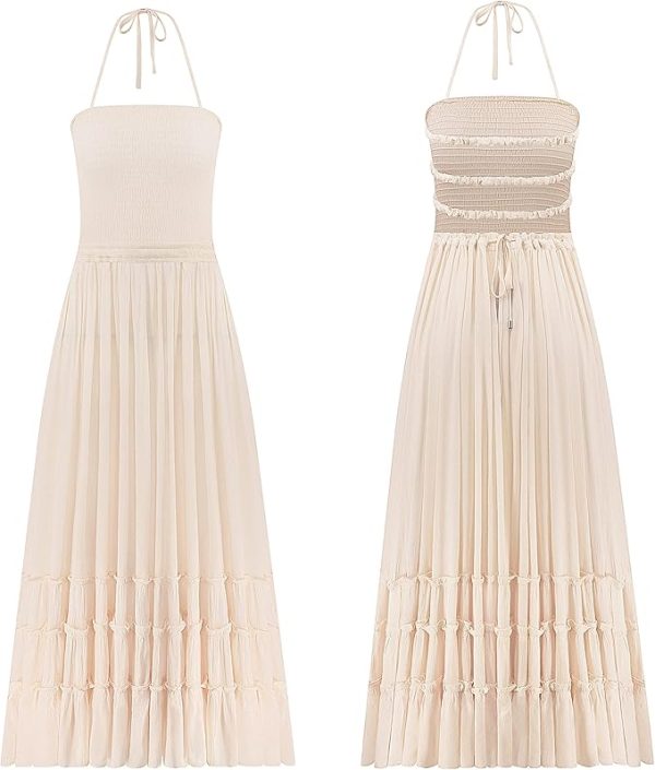 Women's Summer Floral Boho Maxi Dress Wrap Short Sleeve V Neck Ruffle A-Line Flowy Wedding Guest Long Dresses